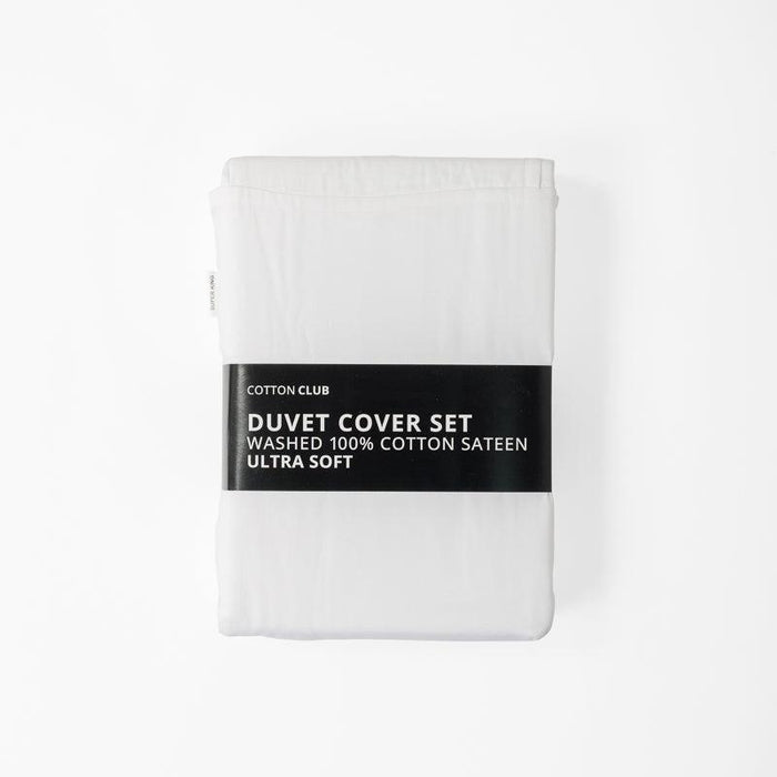 Cotton Club 300 Thread Count Washed Cotton Duvet Cover Set White-Duvet Cover Sets