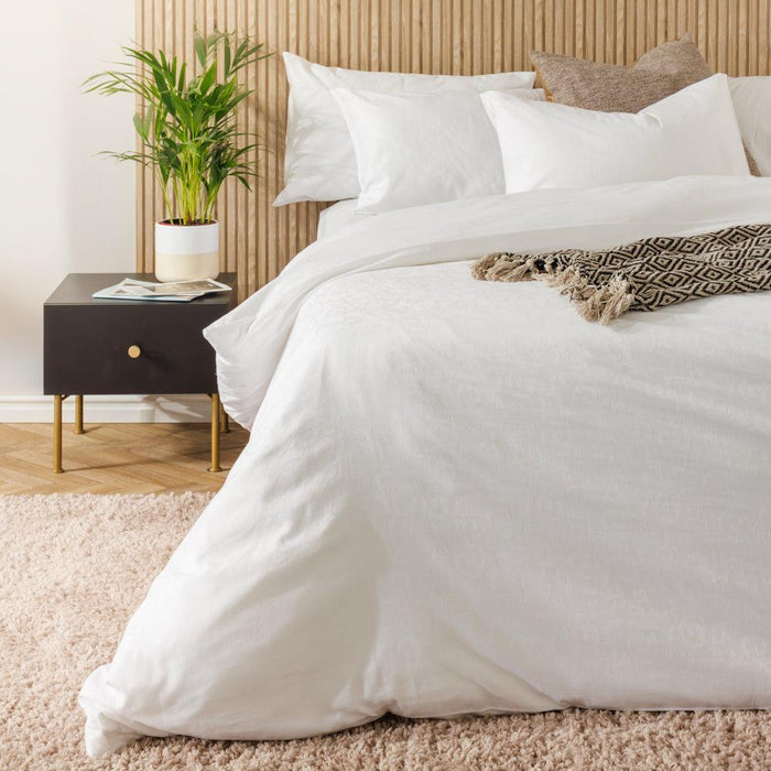 Cotton Club 450 Thread Count Jacquard Damask Duvet Cover Set White-Duvet Cover Sets