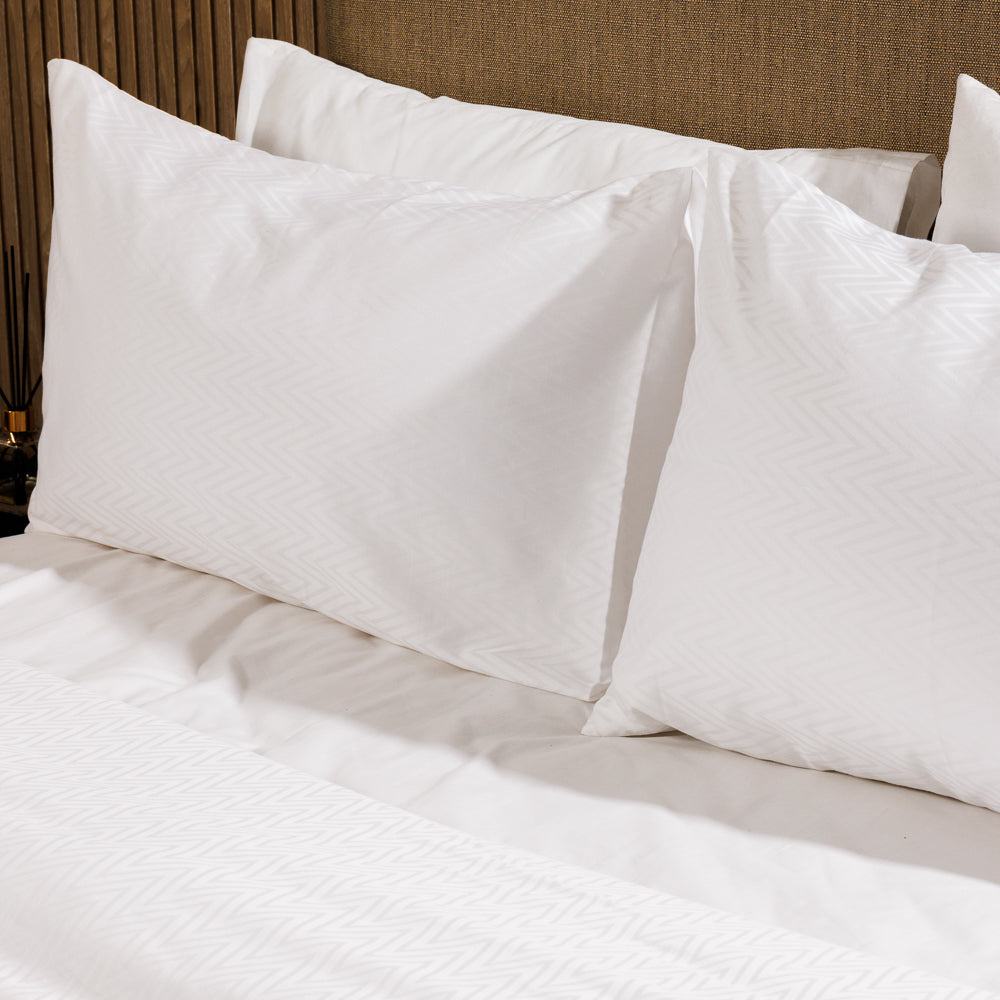 Cotton Club 450 Thread Count Jacquard Drift Duvet Cover Set White-Duvet Cover Sets