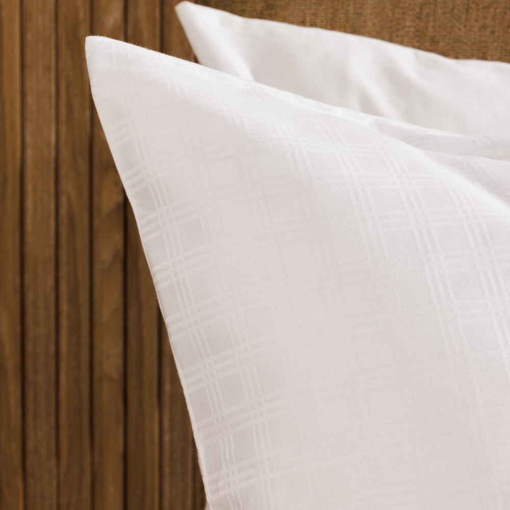 Cotton Club 450 Thread Count Jacquard Plaid Duvet Cover Set White-Duvet Cover Sets