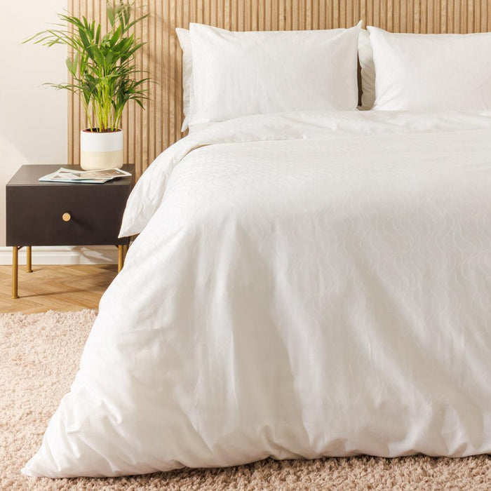 Cotton Club 450 Thread Count Jacquard Wave Duvet Cover Set White-Duvet Cover Sets