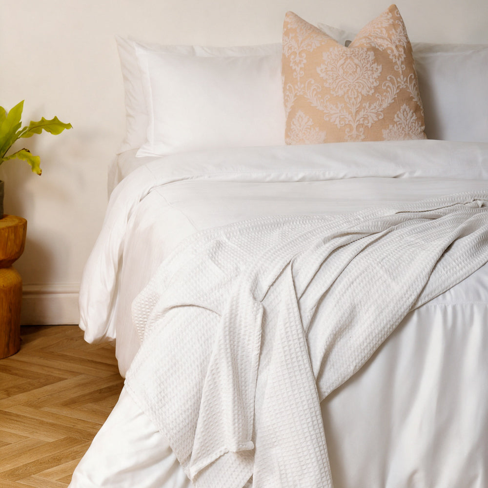 Cotton Club Heirloom 350 Thread Count Picot Duvet Cover Set White-Duvet Cover Sets