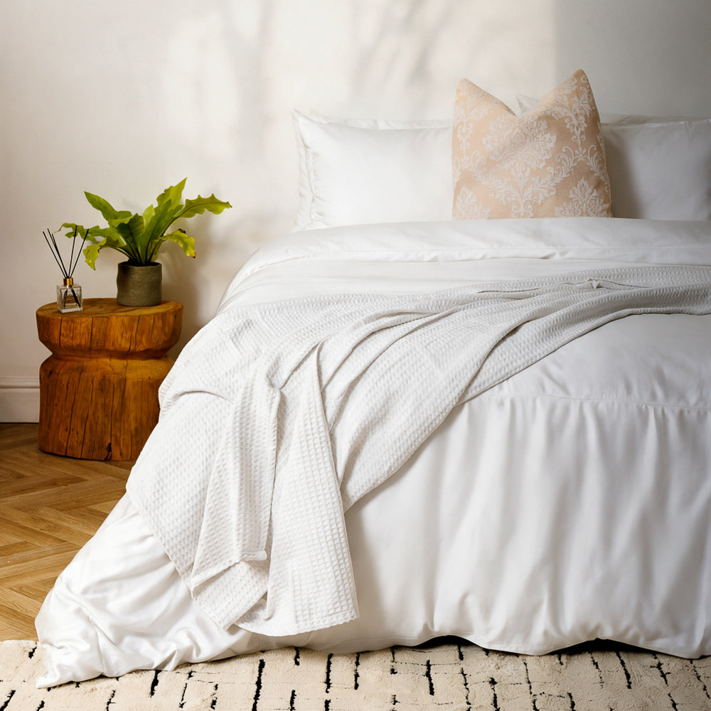 Cotton Club Heirloom 350 Thread Count Picot Duvet Cover Set White-Duvet Cover Sets