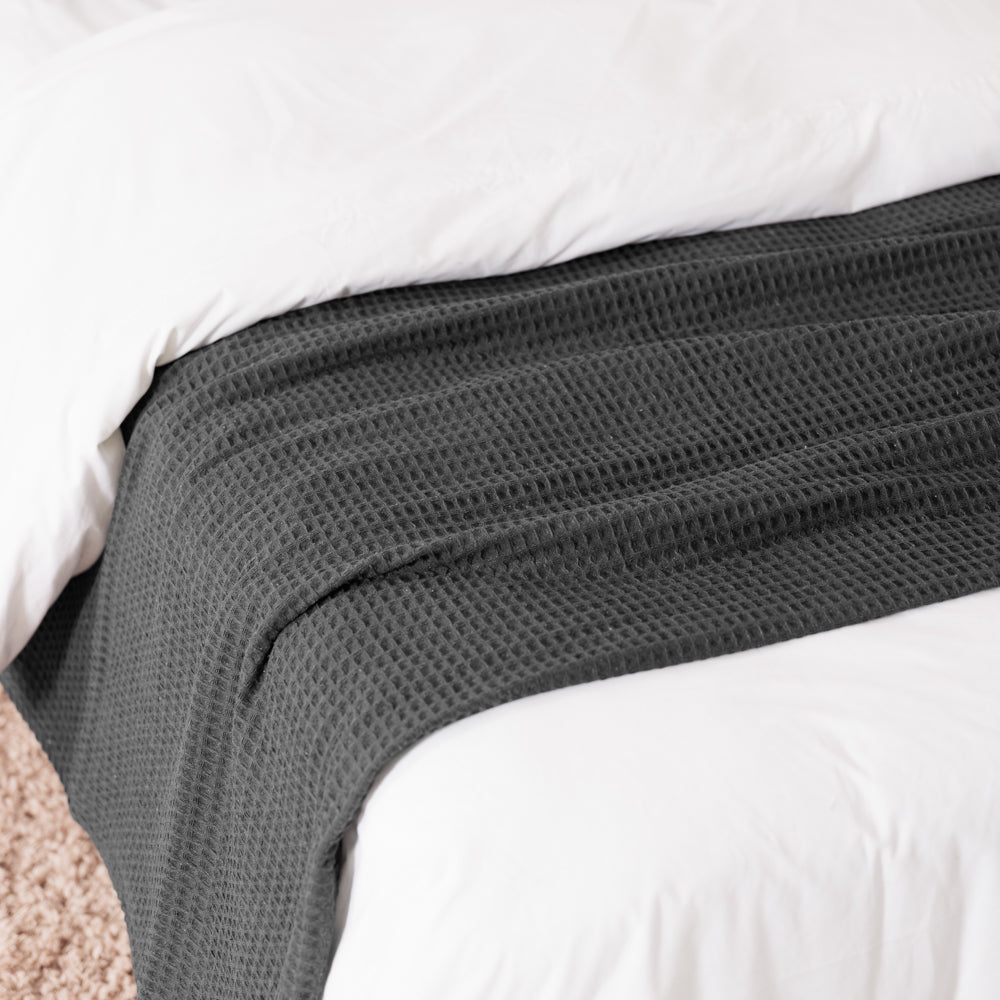 Cotton Club Waffle Blanket Throw Charcoal-Blankets