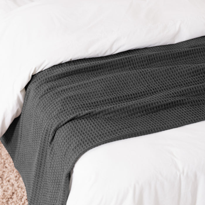 Cotton Club Waffle Blanket Throw Charcoal-Blankets