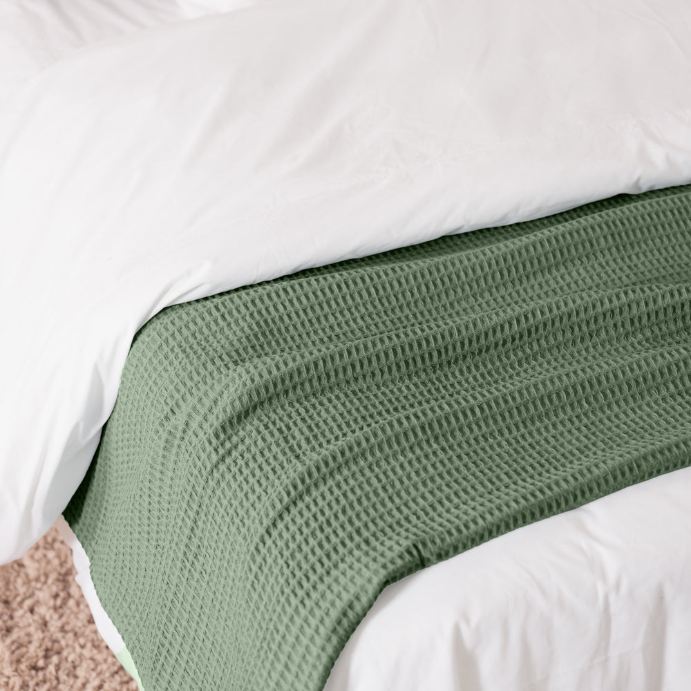 Cotton Club Waffle Blanket Throw Forest Green-Blankets