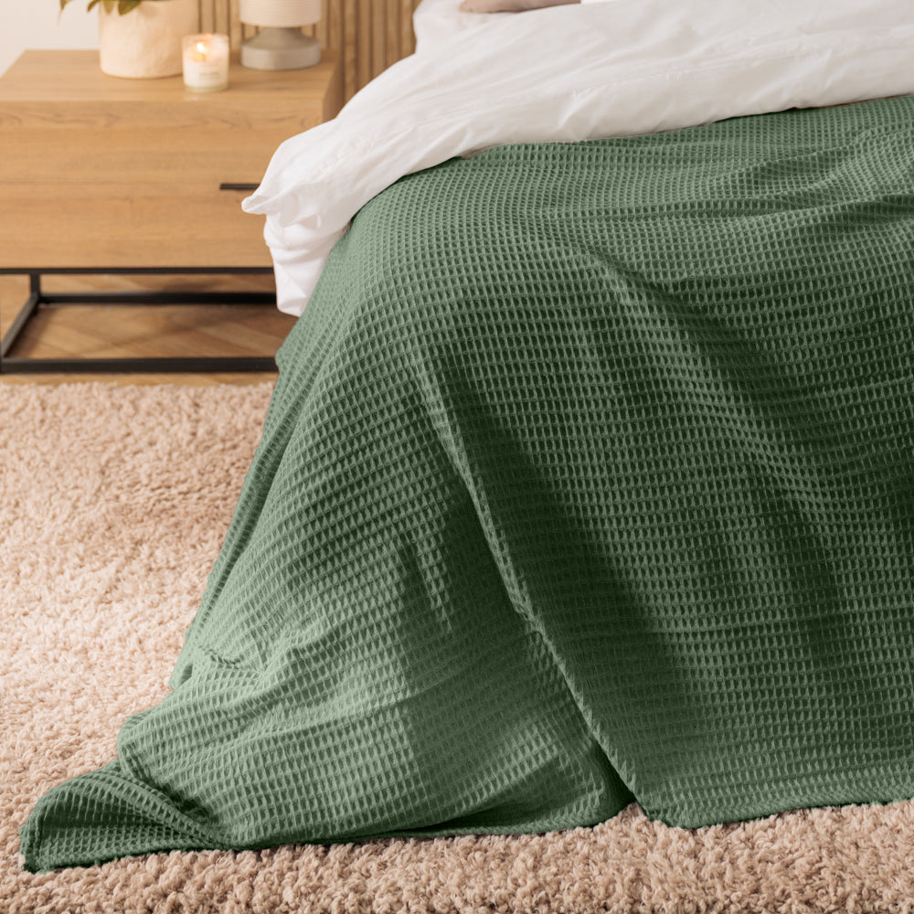 Cotton Club Waffle Blanket Throw Forest Green-Blankets