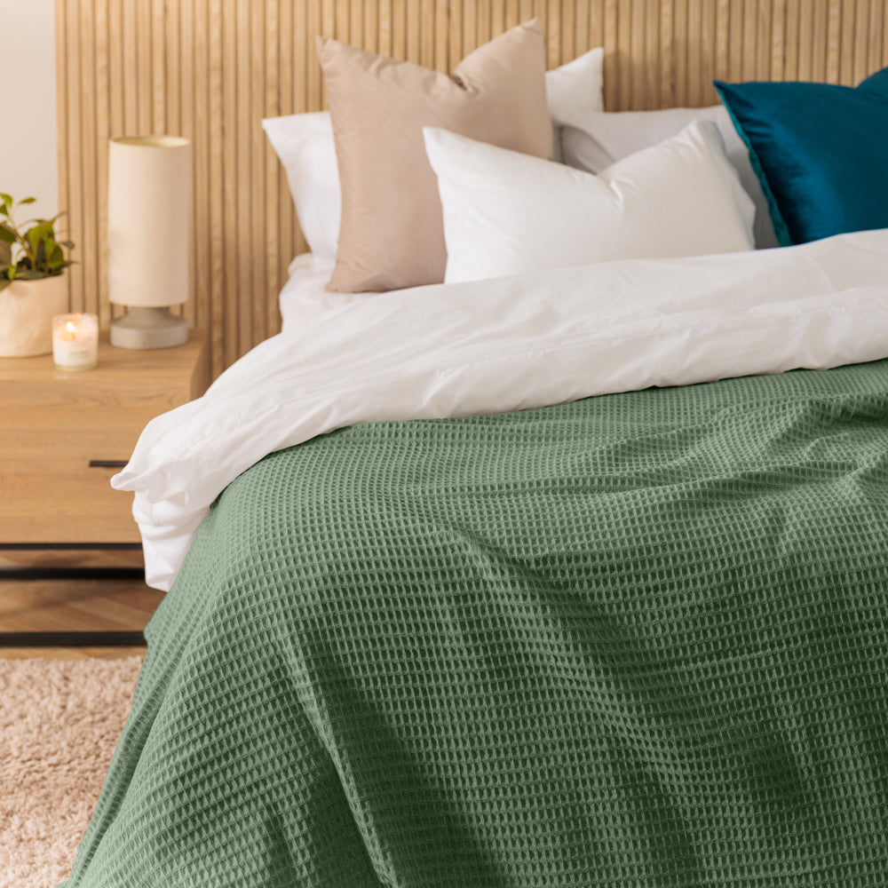 Cotton Club Waffle Blanket Throw Forest Green-Blankets