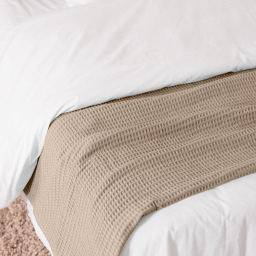 Cotton Club Waffle Blanket Throw Light Beige-Blankets
