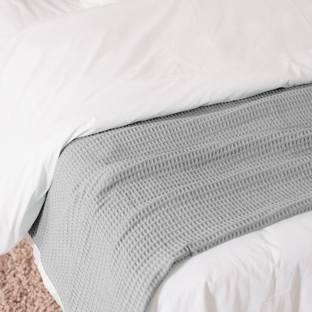 Cotton Club Waffle Throw Grey Melange-Blankets
