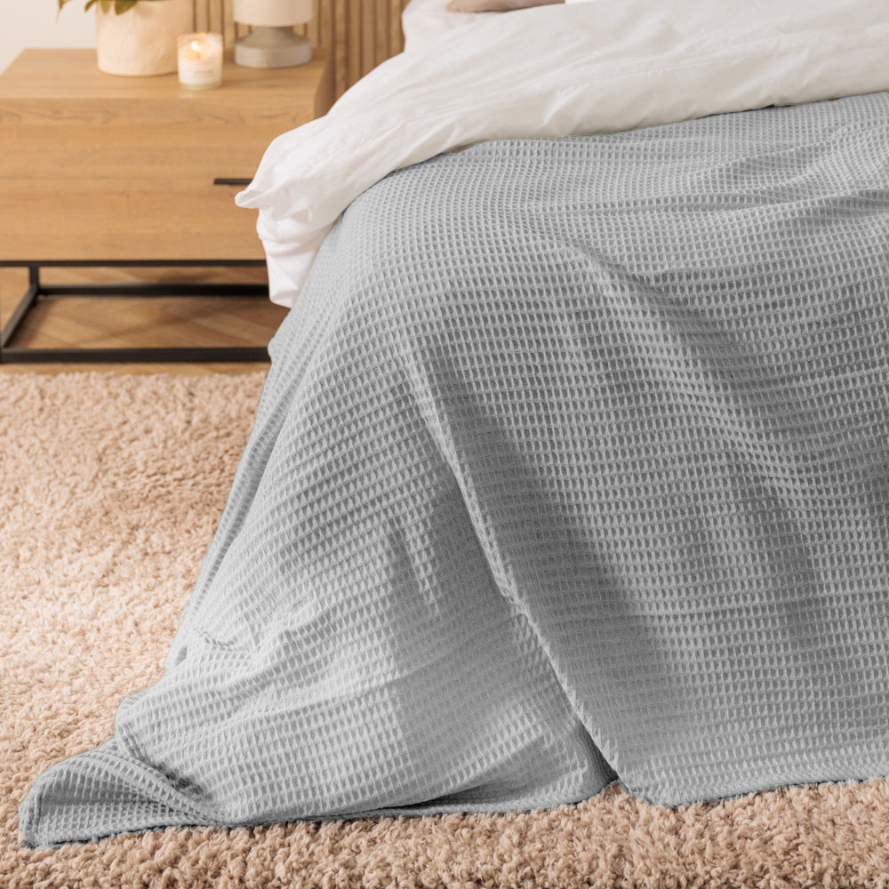 Cotton Club Waffle Throw Grey Melange-Blankets