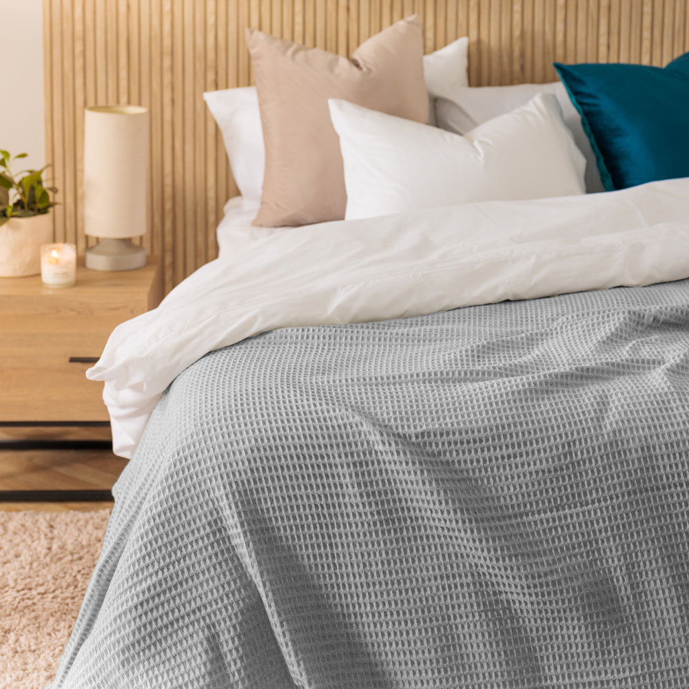 Cotton Club Waffle Throw Grey Melange-Blankets