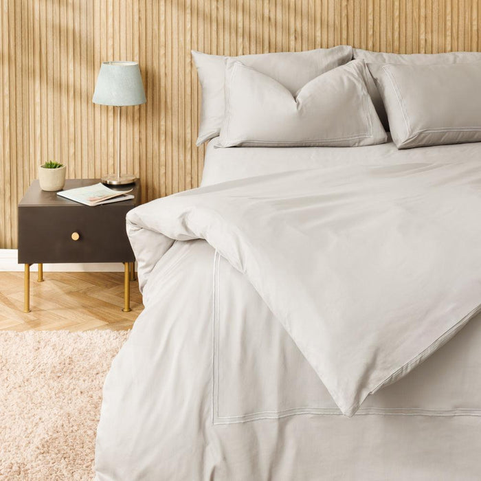 Cotton Collection 400 Thread Count 2 Line Satin Stitch Duvet Cover 6 Piece Set Silver-Duvet Cover Sets