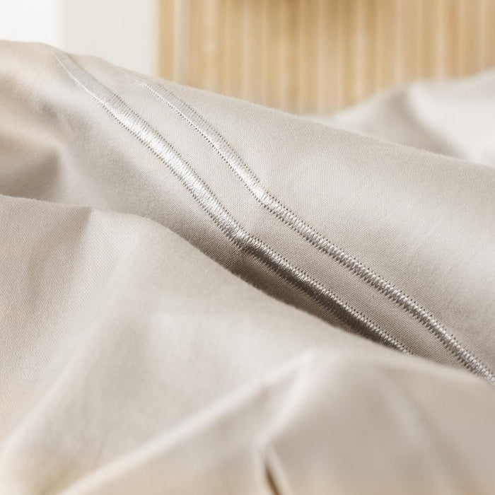 Cotton Collection 400 Thread Count 2 Line Satin Stitch Duvet Cover 6 Piece Set Silver-Duvet Cover Sets