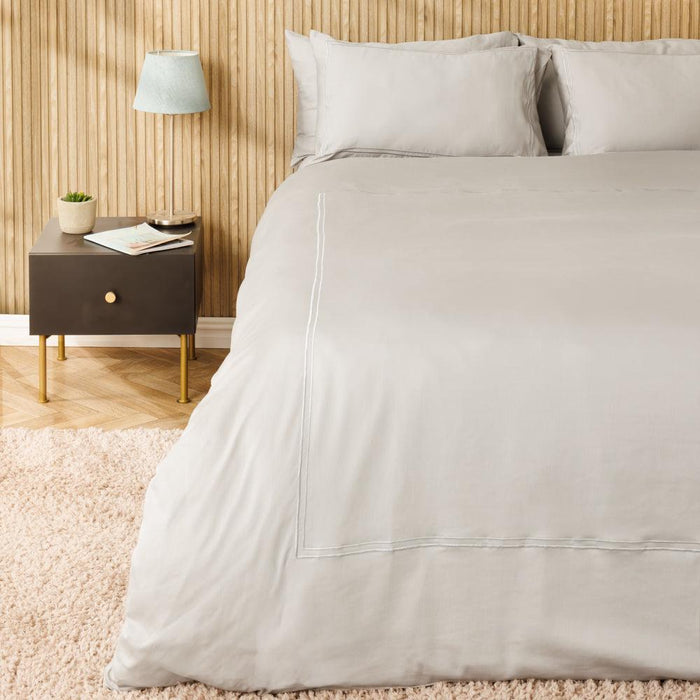 Cotton Collection 400 Thread Count 2 Line Satin Stitch Duvet Cover 6 Piece Set Silver-Duvet Cover Sets