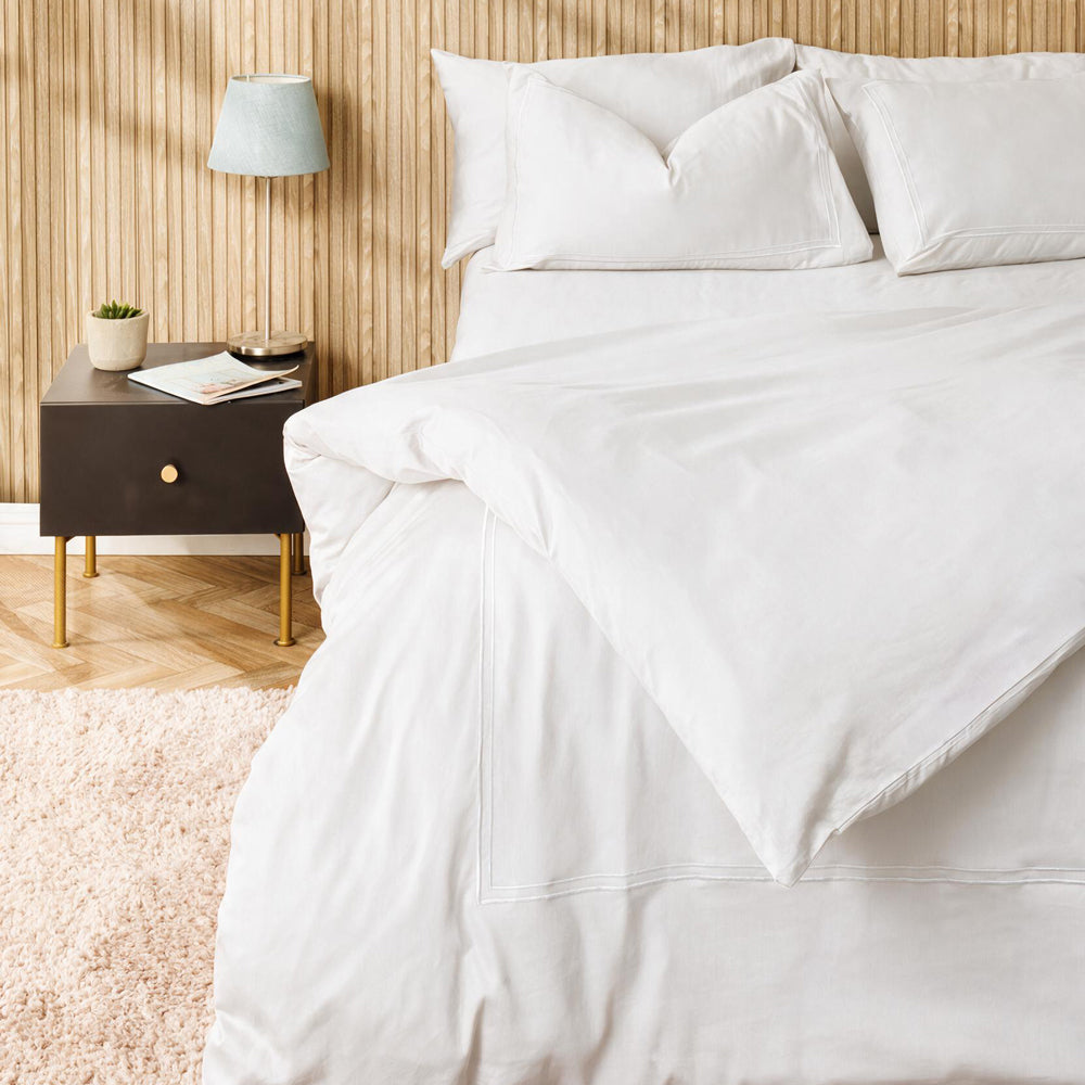 Cotton Collection 400 Thread Count 2 Line Satin Stitch Duvet Cover 6 Piece Set White-Duvet Cover Sets