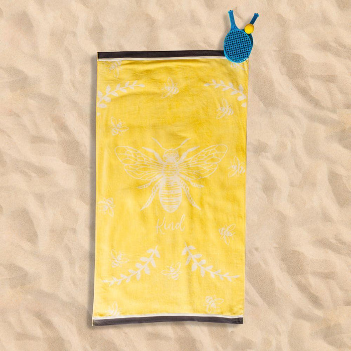 Cotton Collection Bee Kind Velour Beach Towel-Beach Towels