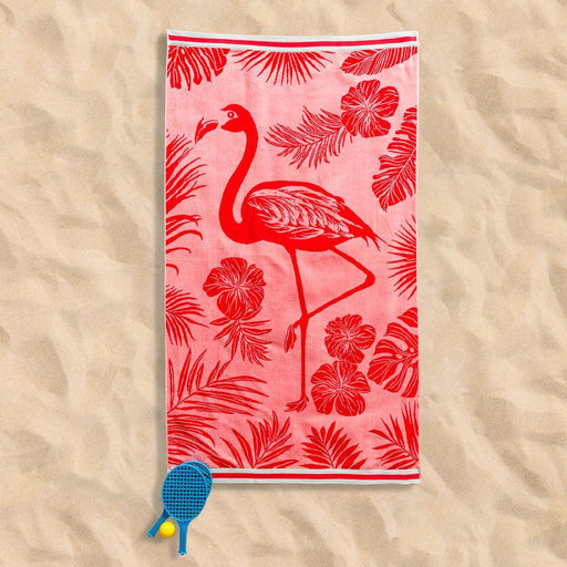 Flamingos Velour Beach Towel-Beach Towels