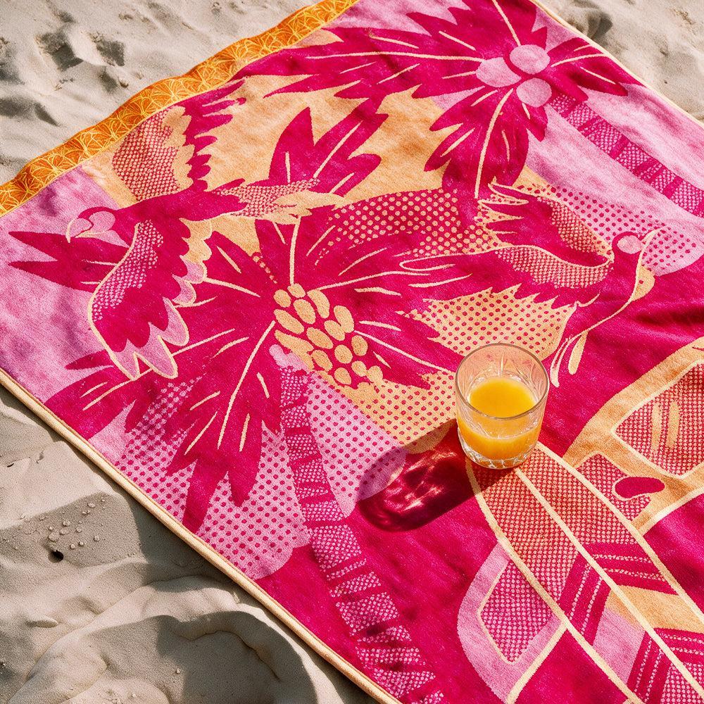 Cotton Collection Fuchsia Velour Beach Towel-Beach Towels