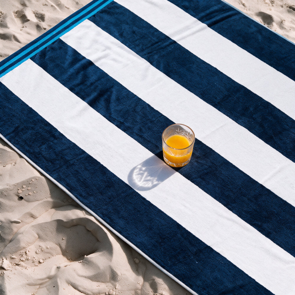 Cotton Collection Jacquard Beach Towel Blue Stripe-Beach Towels
