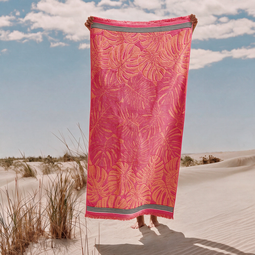 Cotton Collection Jacquard Beach Towel Fushia-Beach Towels