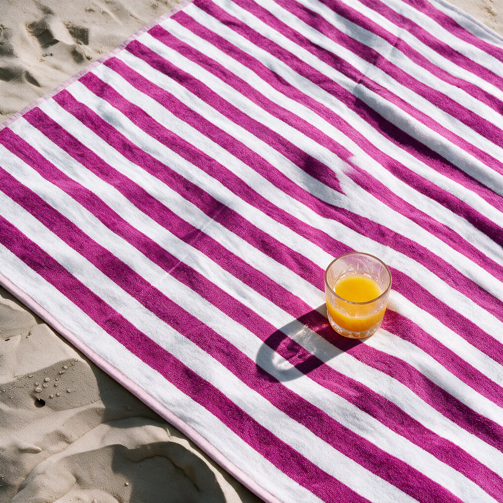 Cotton Collection Jacquard Beach Towel Plum Stripe-Beach Towels