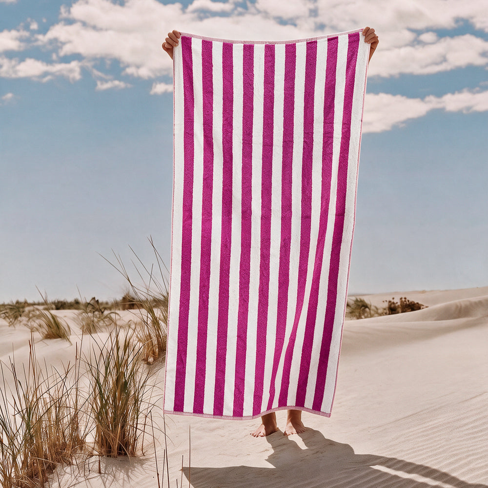 Cotton Collection Jacquard Beach Towel Plum Stripe-Beach Towels