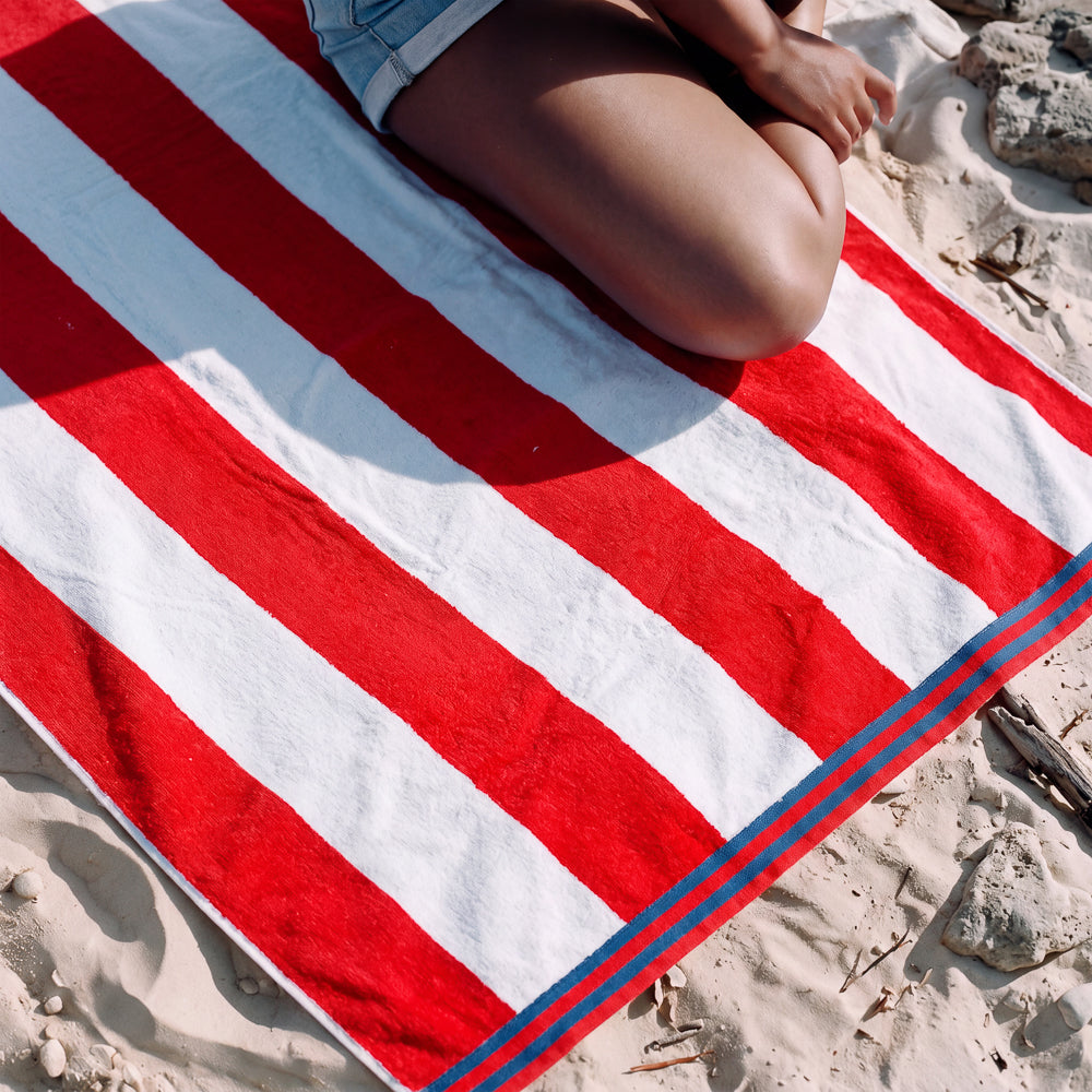 Cotton Collection Jacquard Beach Towel Red Stripe-Beach Towels