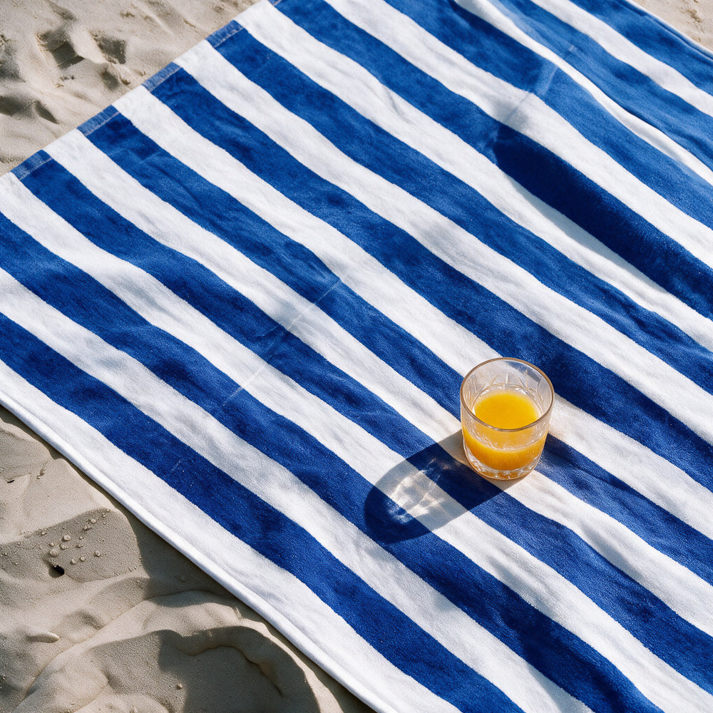 Cotton Collection Jacquard Beach Towel Royal Blue Stripe-Beach Towels
