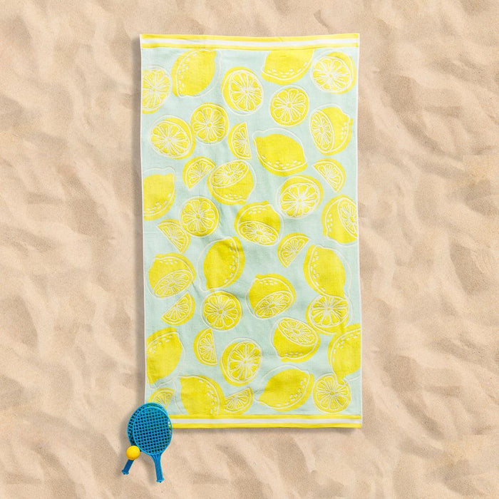 Cotton Collection Lemon Splash Velour Beach Towel-Beach Towels