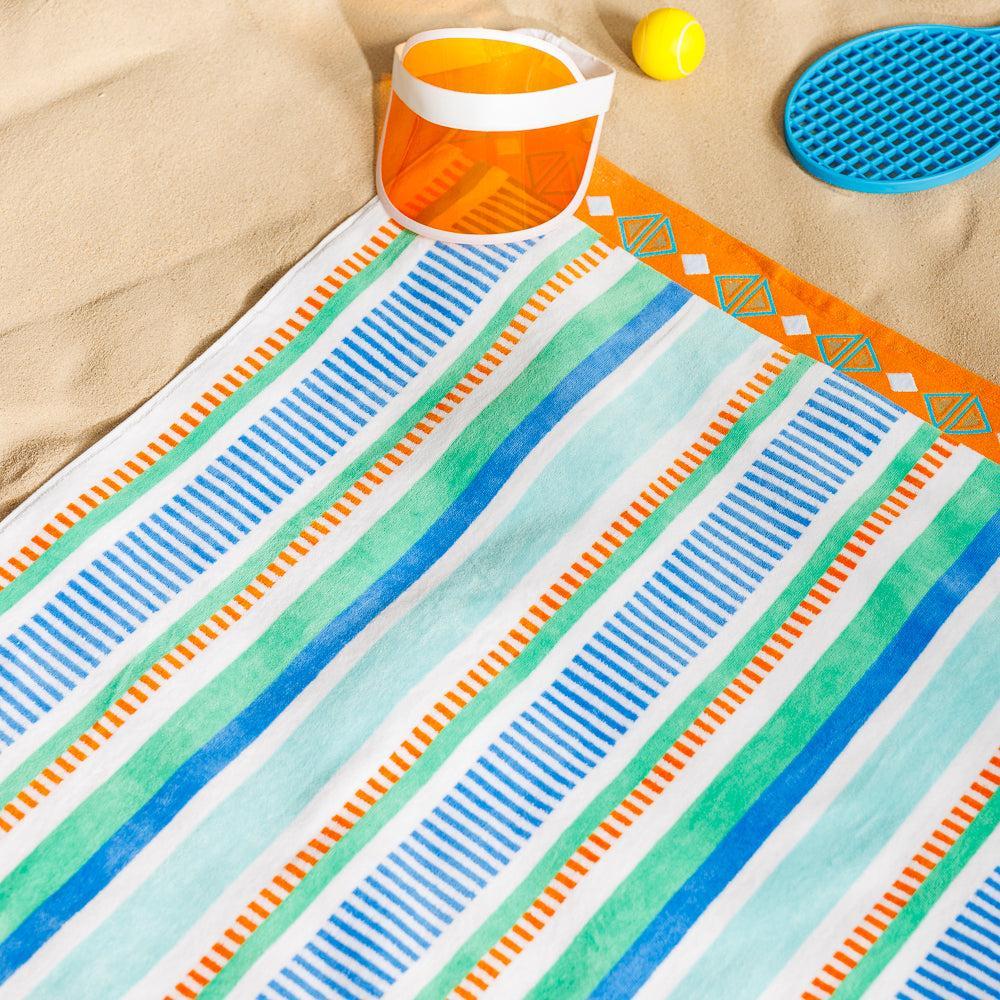 Cotton Collection Mariner Mood Velour Beach Towel-Beach Towels