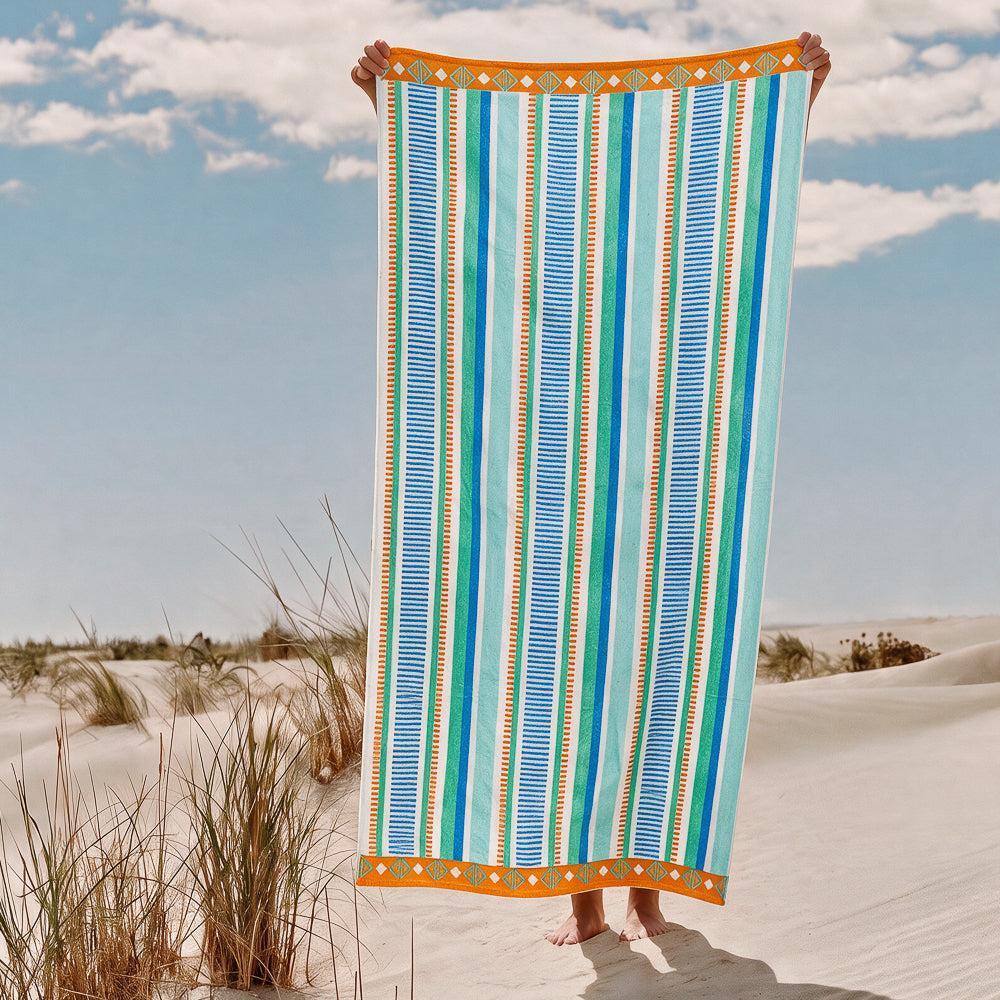 Cotton Collection Mariner Mood Velour Beach Towel-Beach Towels