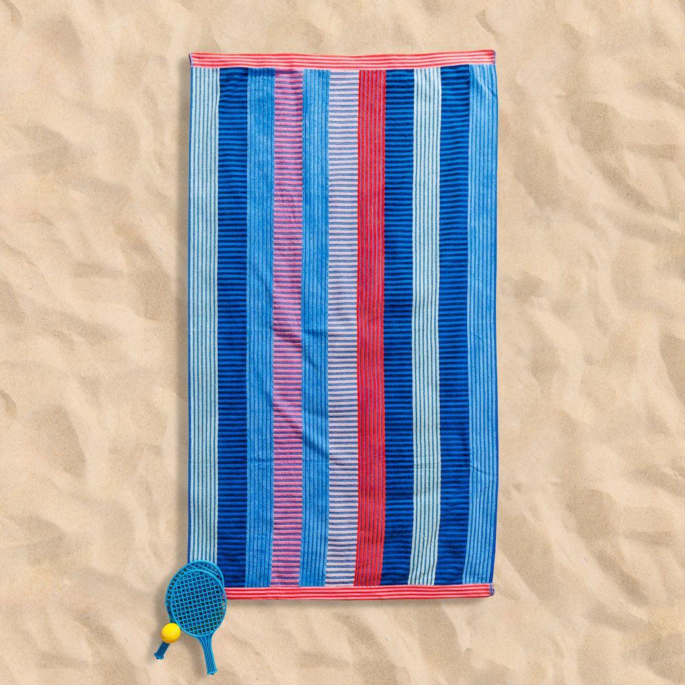 Ocean Sunset Stripe Velour Beach Towel-Beach Towels