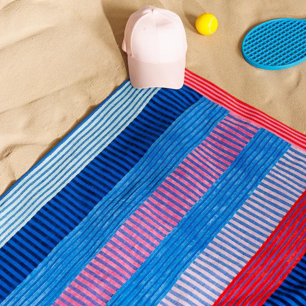 Ocean Sunset Stripe Velour Beach Towel-Beach Towels