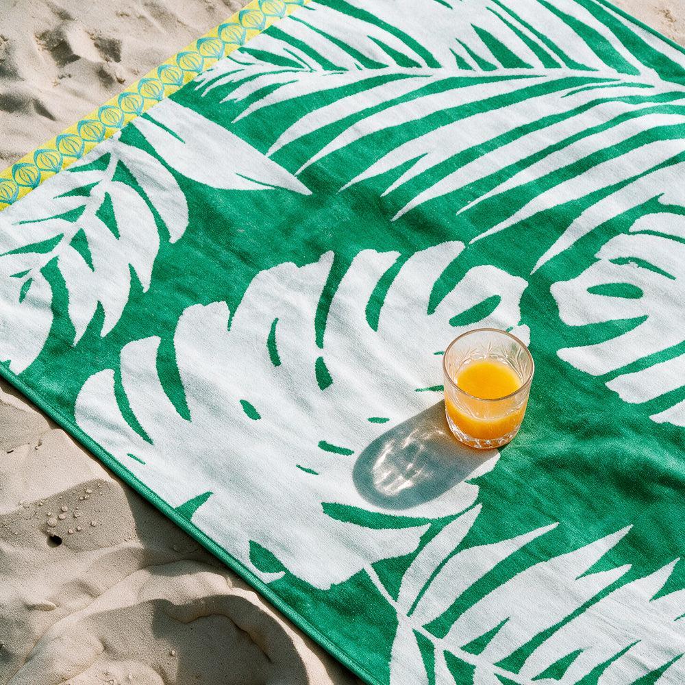 Cotton Collection Palm Paradise Velour Beach Towel-Beach Towels