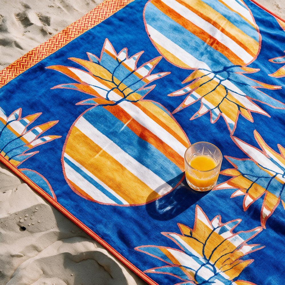 Cotton Collection Pineapple Velour Beach Towel-Beach Towels