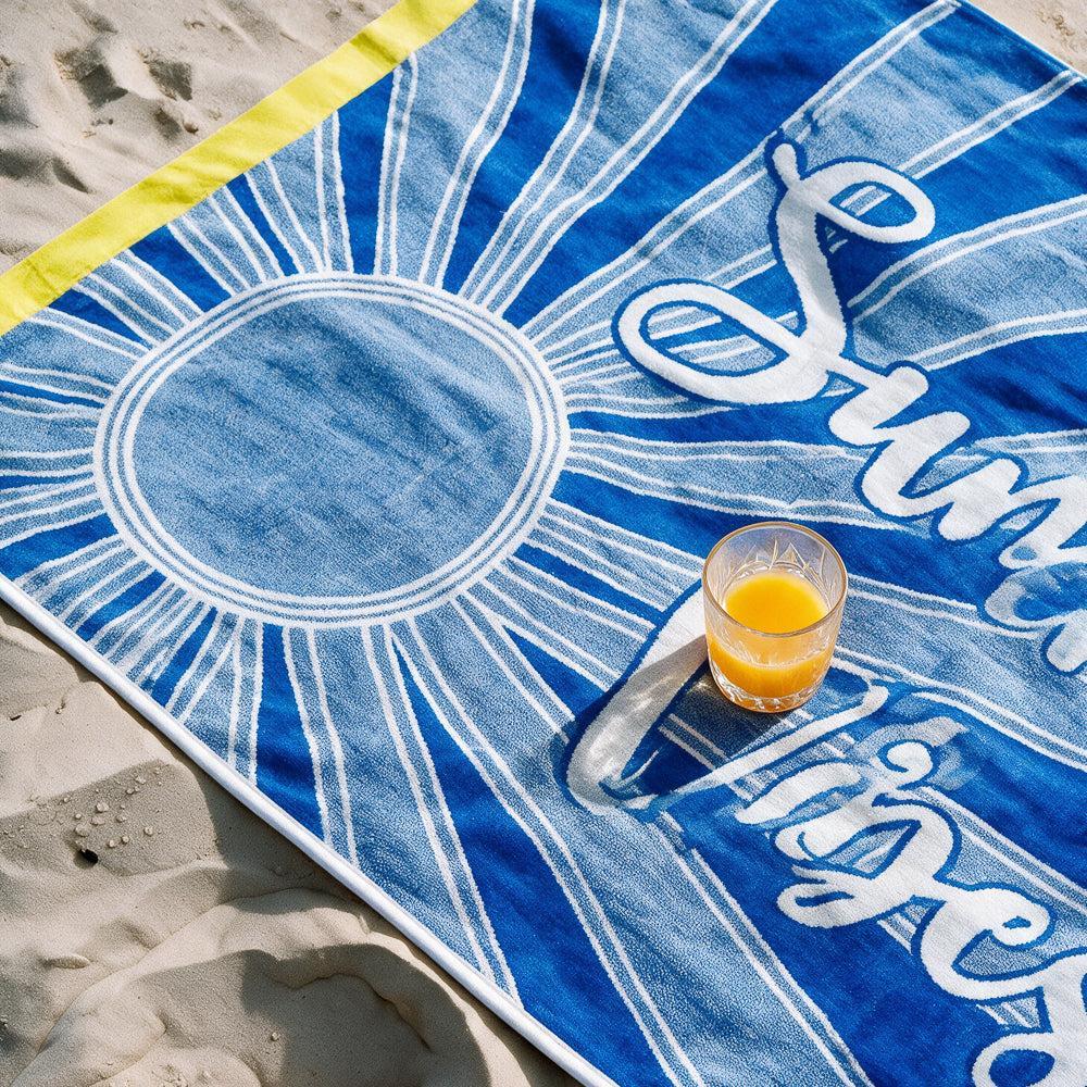 Cotton Collection Summer Vibes Velour Beach Towel-Beach Towels