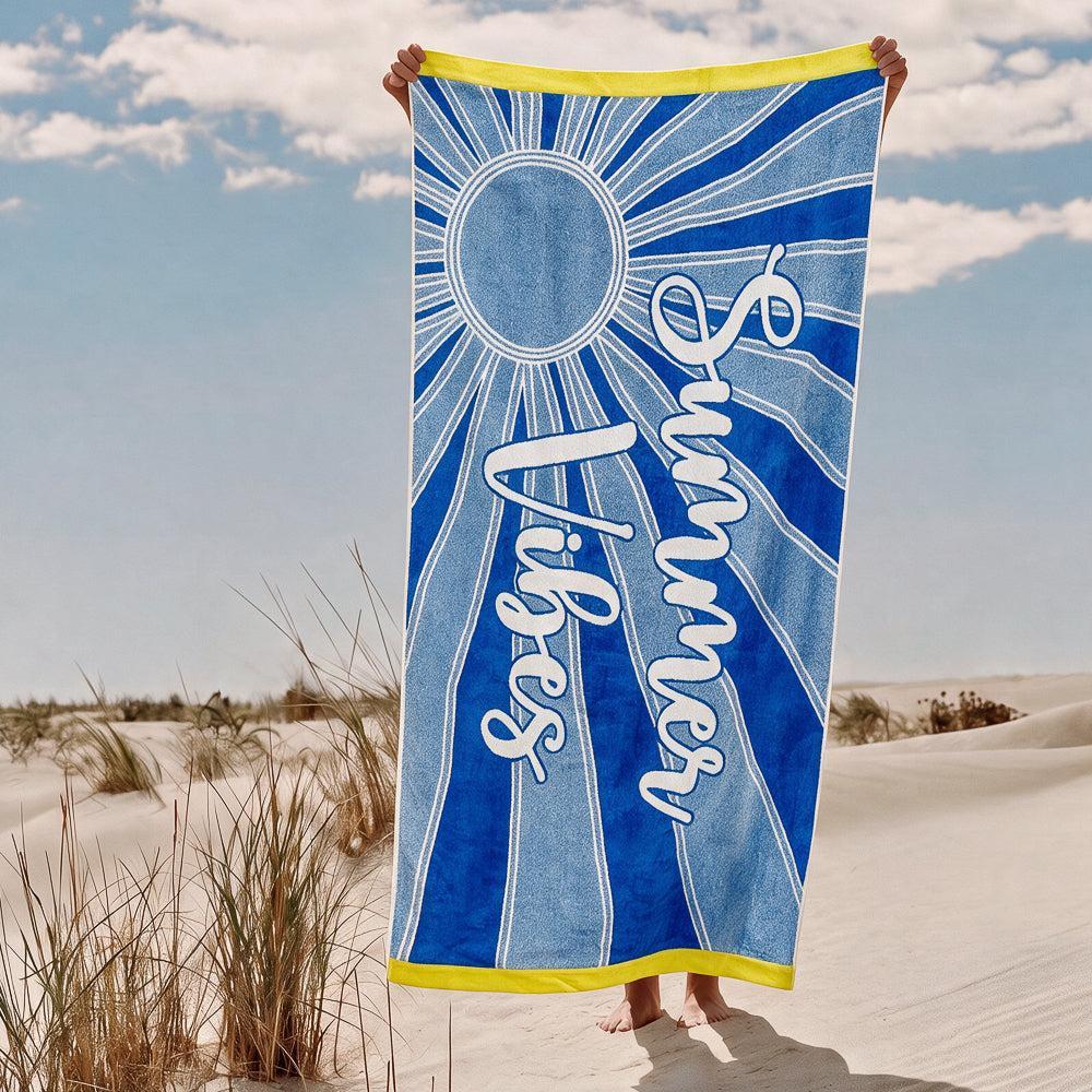 Cotton Collection Summer Vibes Velour Beach Towel-Beach Towels