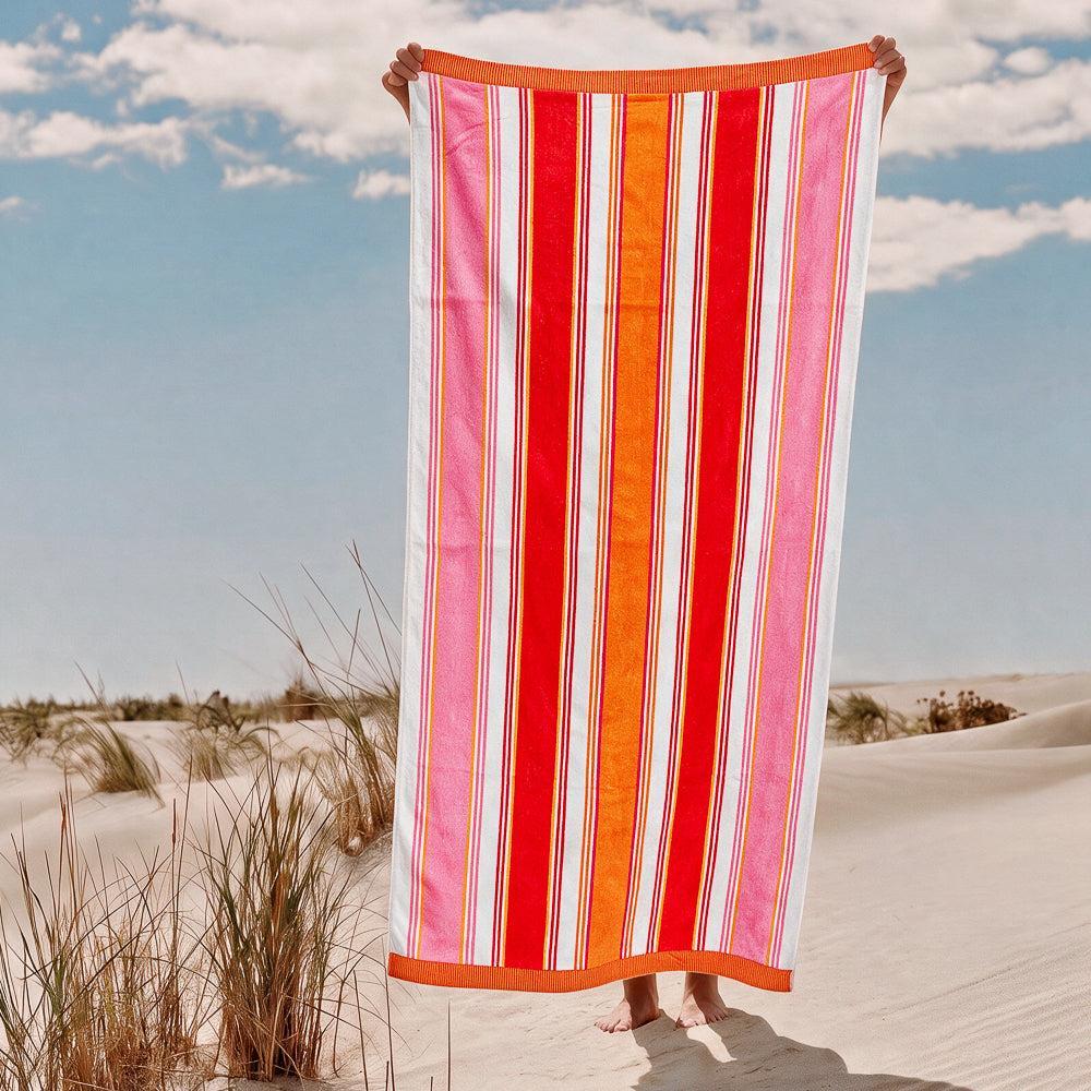 Cotton Collection Sunkissed Stripes Velour Beach Towel-Beach Towels