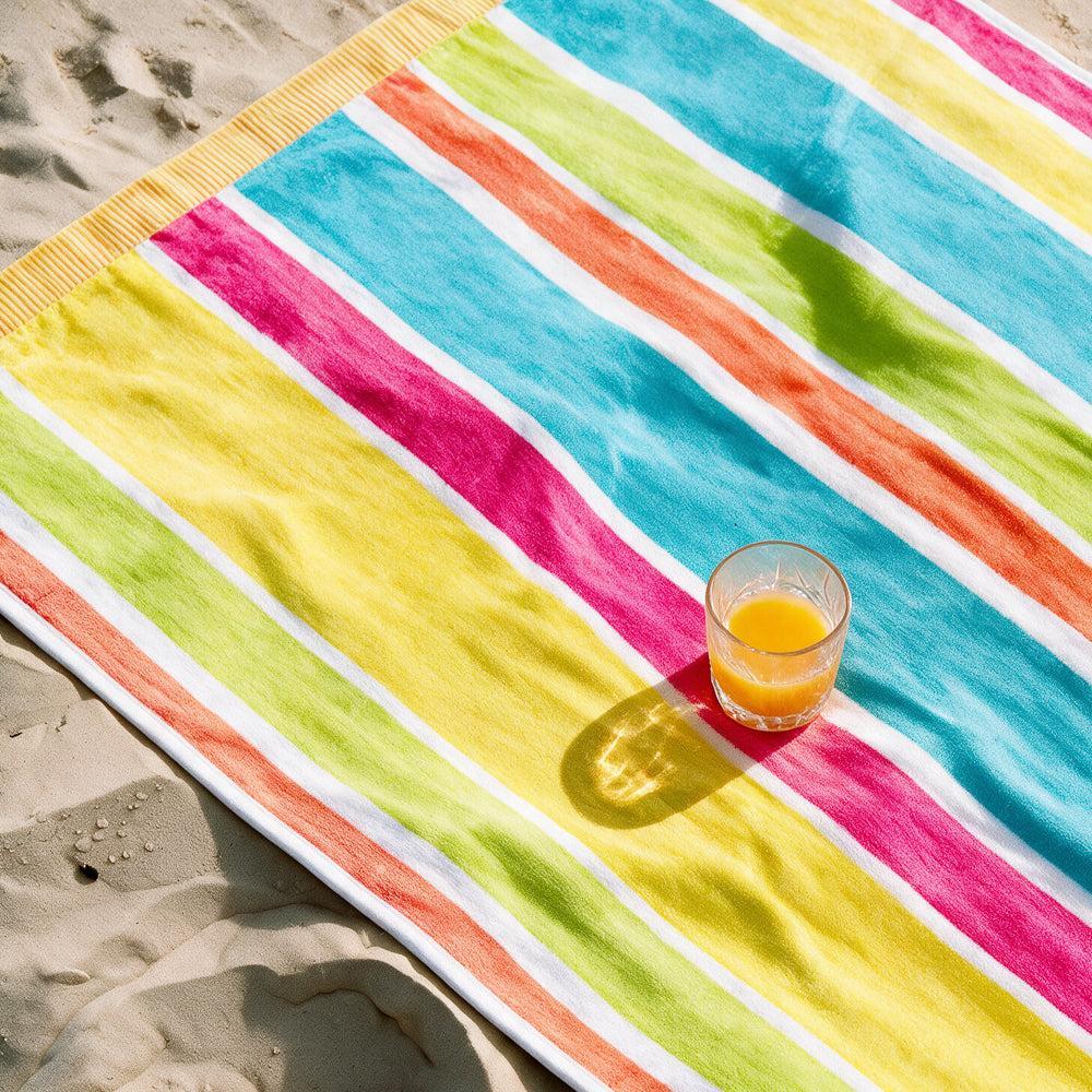Cotton Collection Sunny Stripes Velour Beach Towel-Beach Towels