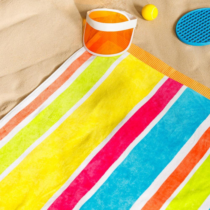 Sunny Stripes Velour Beach Towel-Beach Towels