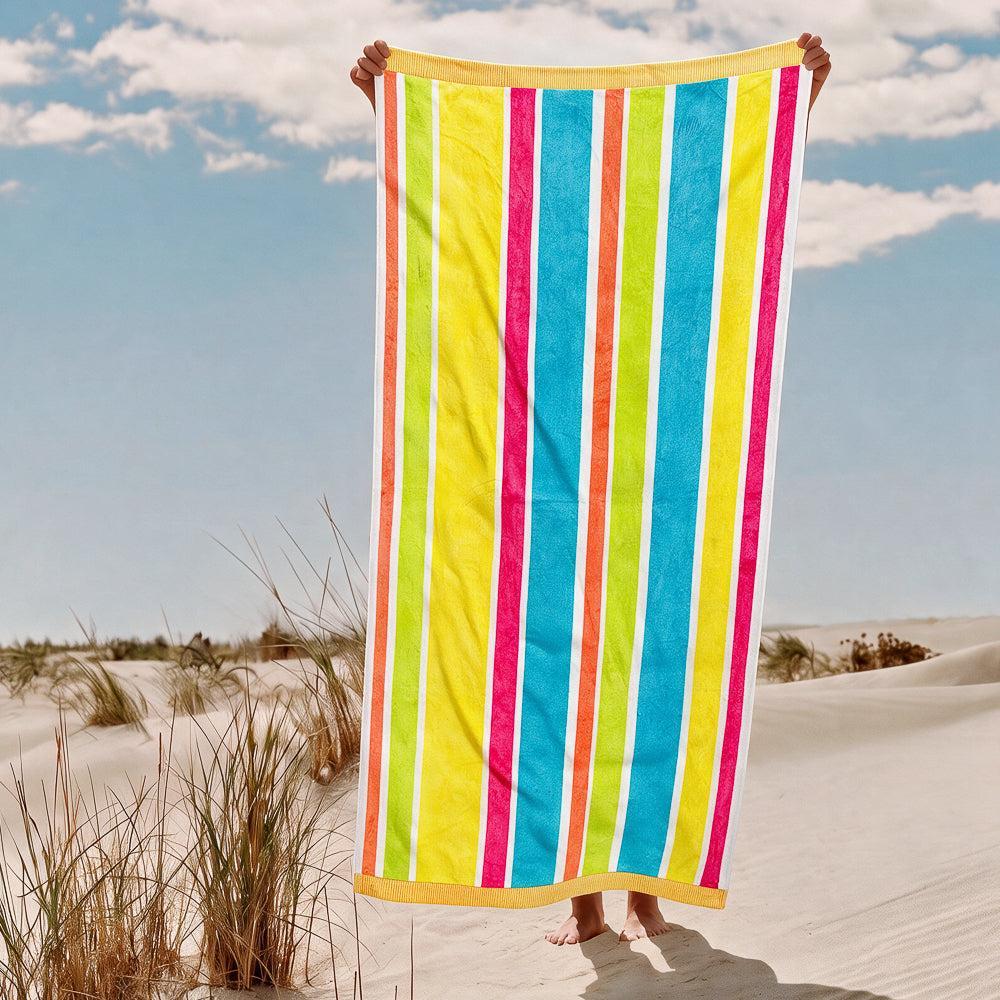 Cotton Collection Sunny Stripes Velour Beach Towel-Beach Towels