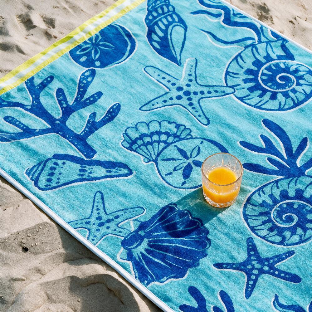 Cotton Collection Tidal Treasures Velour Beach Towel-Beach Towels