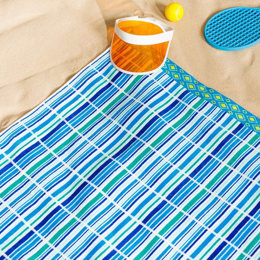 Cotton Collection Tide Lines Velour Beach Towel-Beach Towels