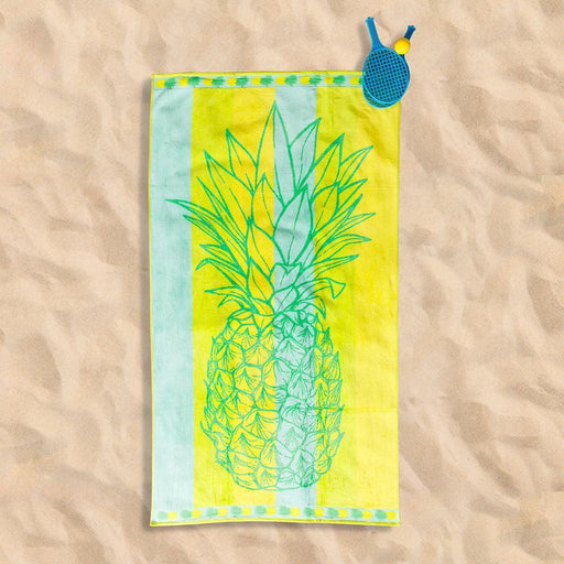 Cotton Collection Tropical Pineapple Velour Beach Towel-Beach Towels