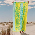 Cotton Collection Tropical Pineapple Velour Beach Towel