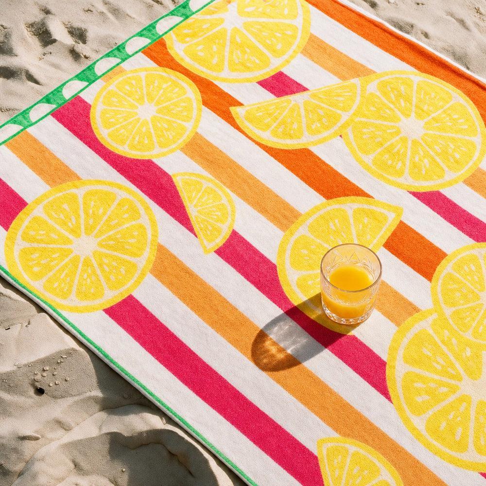 Cotton Collection Velour Citrus Serenity Beach Towel-Beach Towels