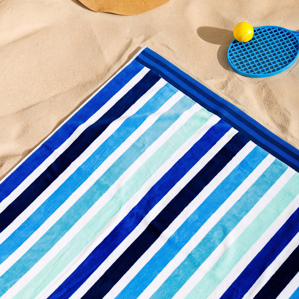 Cotton Collection Velour Coastal Drift Beach Towel-Beach Towels