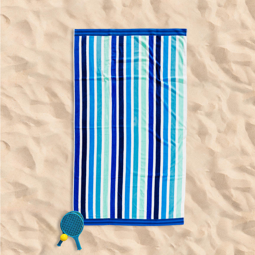 Cotton Collection Velour Coastal Drift Beach Towel-Beach Towels