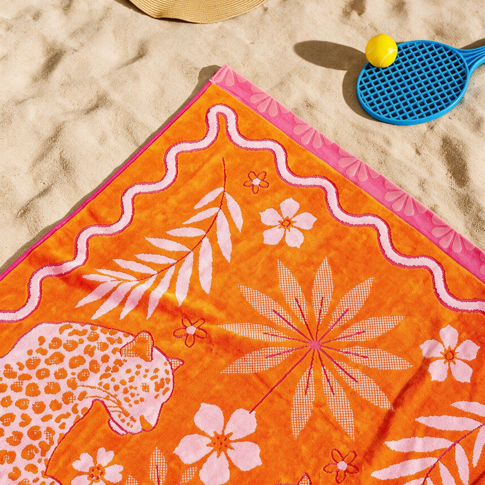 Cotton Collection Velour Leopard Leasure Beach Towel-Beach Towels